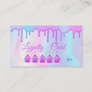 Elegant Modern Cupcakes Drips Colorful Holographic Loyalty Card