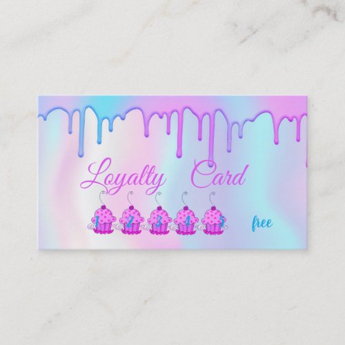 Elegant Modern Cupcakes Drips Colorful Holographic Loyalty Card