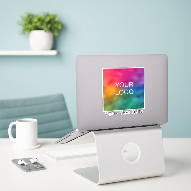 Elegant Modern Custom Business Logo Here Laptop Sticker (Laptop On Desk)