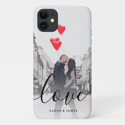 Elegant modern custom couple photo love text iPhone 11 case