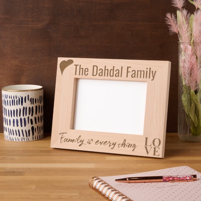 Elegant Modern Custom Family Name, LOVE, and Heart Engraved Frames (Left)