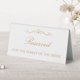 Elegant Modern Custom Gold Script Reserved Wedding Table Tent