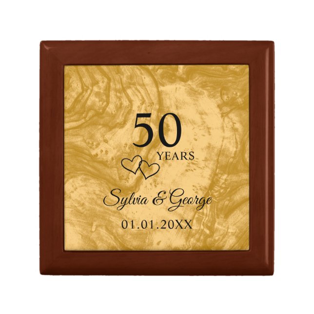 Elegant Modern Custom Golden 50th Anniversary Gift Box (Front)