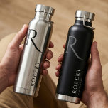 Elegant Modern Custom Name & Monogram Water Bottle<br><div class="desc">This simple minimalist black colored water bottle with custom name and a monogram can make a perfect gift for him! Customize it easily with your name and monogram. You can also change background and font's colors,  just click on "Edit using design tool".</div>