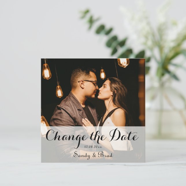 Elegant Modern Custom  Photo Change Date Wedding Card (Standing Front)