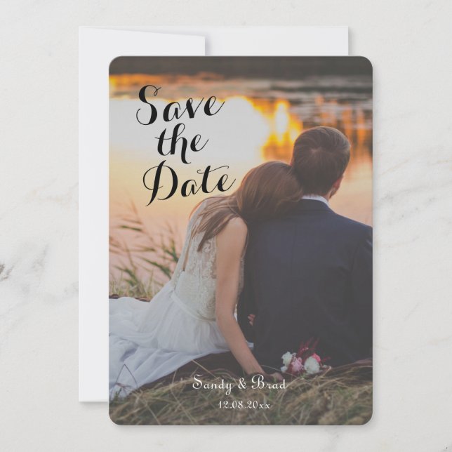 Elegant Modern Custom  Photo Change Date Wedding Invitation (Front)