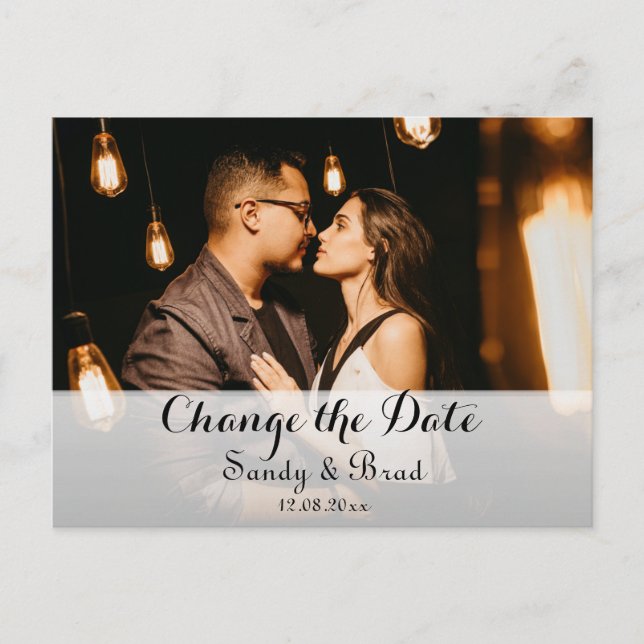 Elegant Modern Custom  Photo Change Date Wedding Postcard (Front)