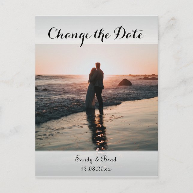Elegant Modern Custom  Photo  Change  Date Wedding Postcard (Front)