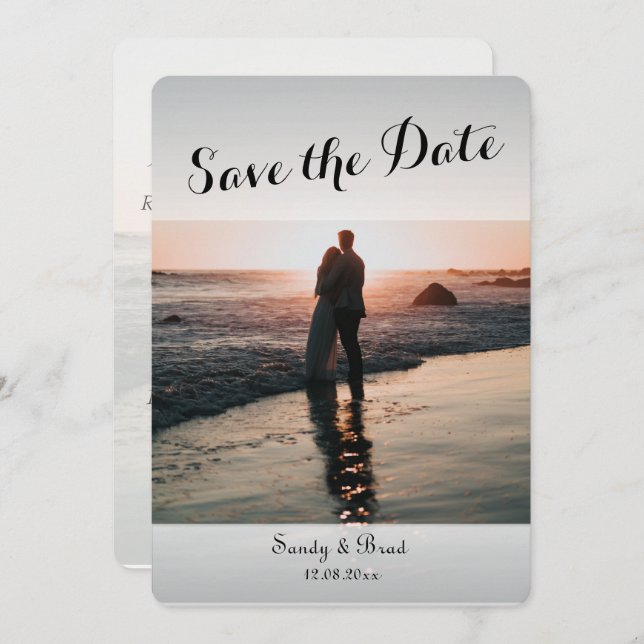Elegant Modern Custom  Photo Save The Date Wedding Invitation (Front/Back)