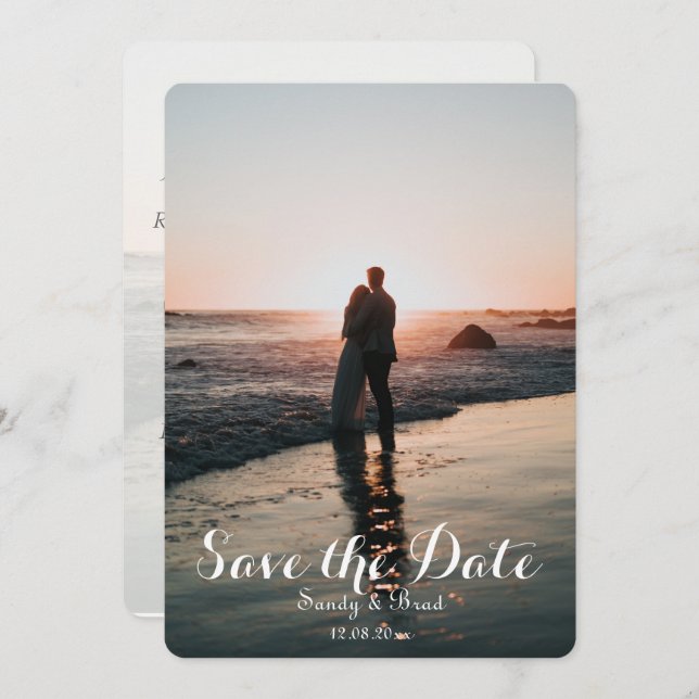 Elegant Modern Custom  Photo Save The Date Wedding Invitation (Front/Back)