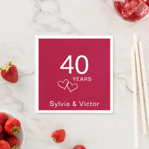 Elegant Modern Custom Ruby 40th Anniversary Party Napkins