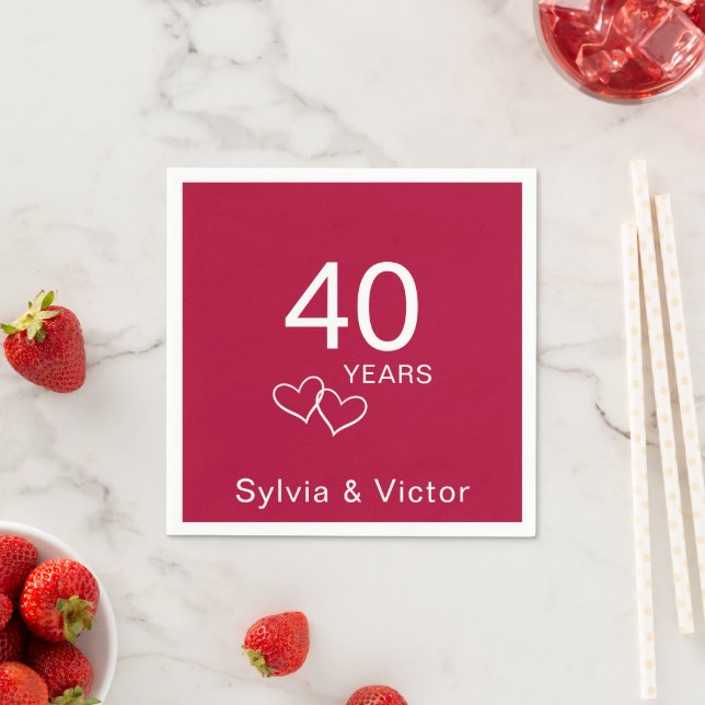 Elegant Modern Custom Ruby 40th Anniversary Party Napkins (Insitu)