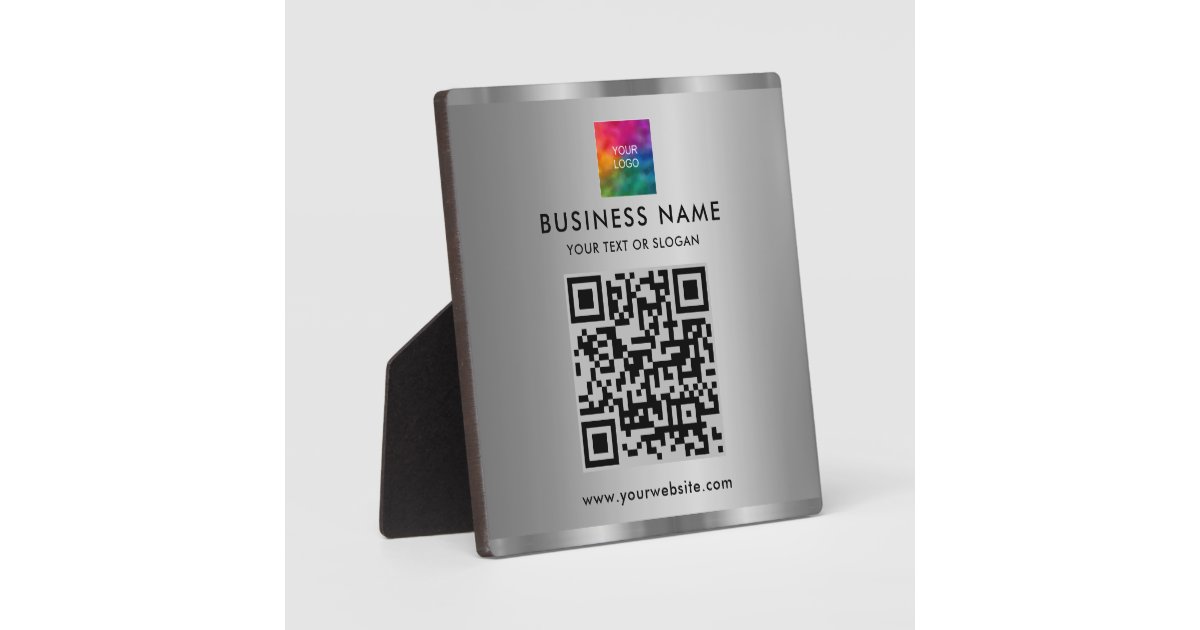 Silver Qr Code Logo Elegant Modern Custom Text Logo QR Code Silver Plaque | Zazzle