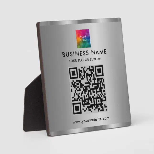 Silver Qr Code Elegant Modern Custom Text Logo QR Code Silver Plaque | Zazzle