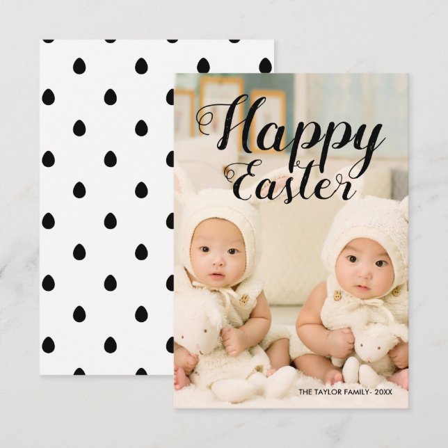 Elegant Modern Cute Happy Easter Text | Photo Invitation (Front/Back)