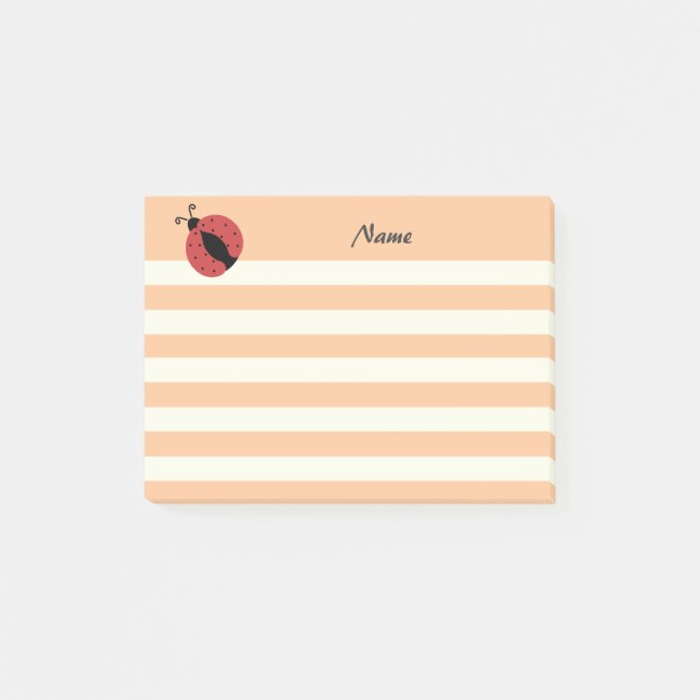 Elegant modern cute ladybug stripes personalized post-it notes (Front)