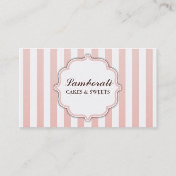 Elegant Modern Cute Pink And White Stripes Business Card by Lamborati at Zazzle