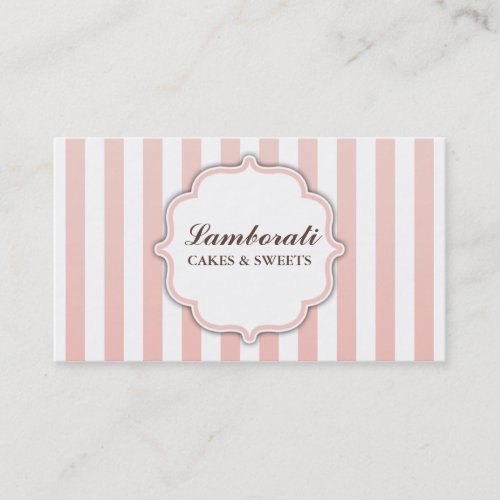 Elegant Modern Cute Pink and White Stripes Business Card Template
