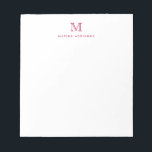 Elegant Modern Cute Simple Burgundy Red Monogram Notepad<br><div class="desc">The design features a personalized monogram initial and name in a simple and modern typographic font.</div>