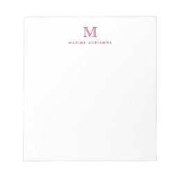 Elegant Modern Cute Simple Burgundy Red Monogram Notepad