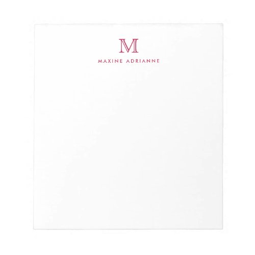 Elegant Modern Cute Simple Burgundy Red Monogram Notepad