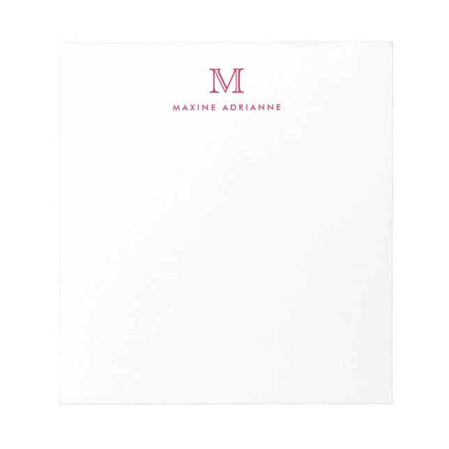 Elegant Modern Cute Simple Burgundy Red Monogram Notepad (Front)