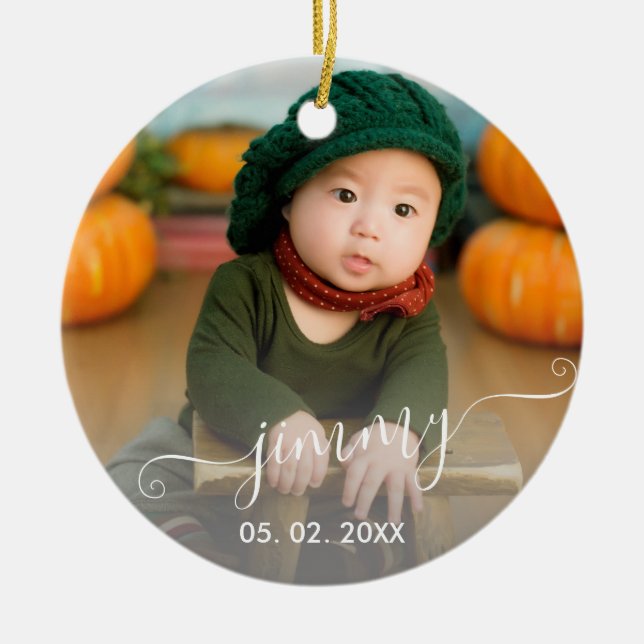 Elegant modern cute simple custom name photo ceramic ornament (Front)