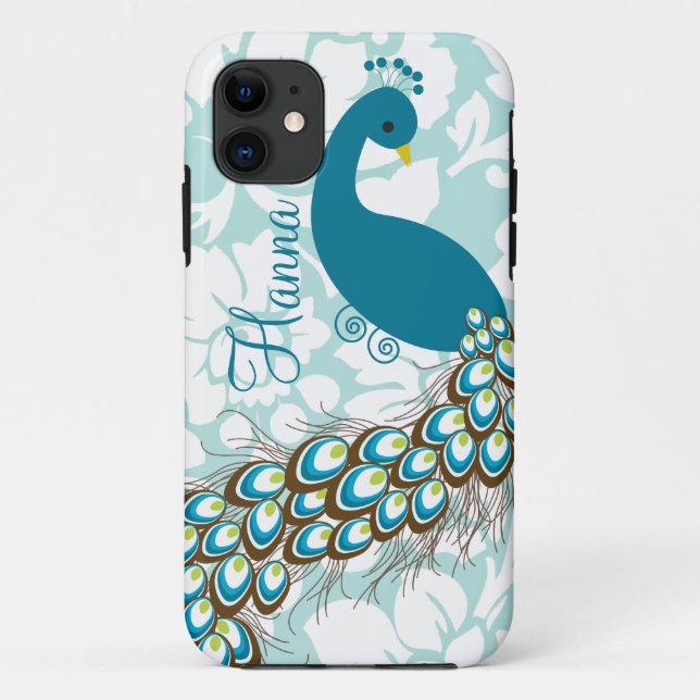 Elegant Modern Damask Peacock Personalized Case-Mate iPhone Case (Back)