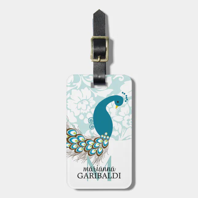 Elegant Modern Damask Peacock Personalized Luggage Tag Zazzle