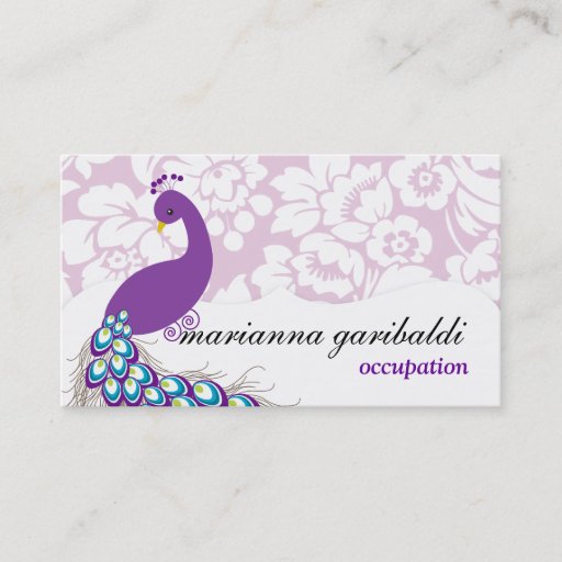 Customizable Elegant Modern Damask Purple Peacock Business Cards