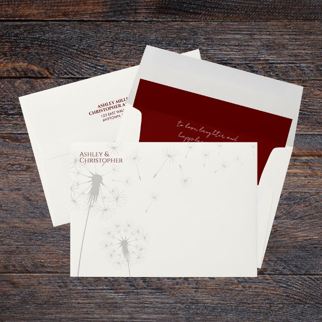 Elegant Modern Dandelion Crimson Red Wedding Envelope (Creator Uploaded)