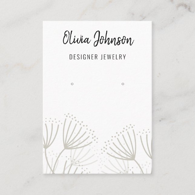 Elegant Modern Dandelion Jewelry Earring Display  Business Card (Front)