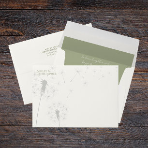 Elegant Modern Dandelion Sage Green Wedding Envelope