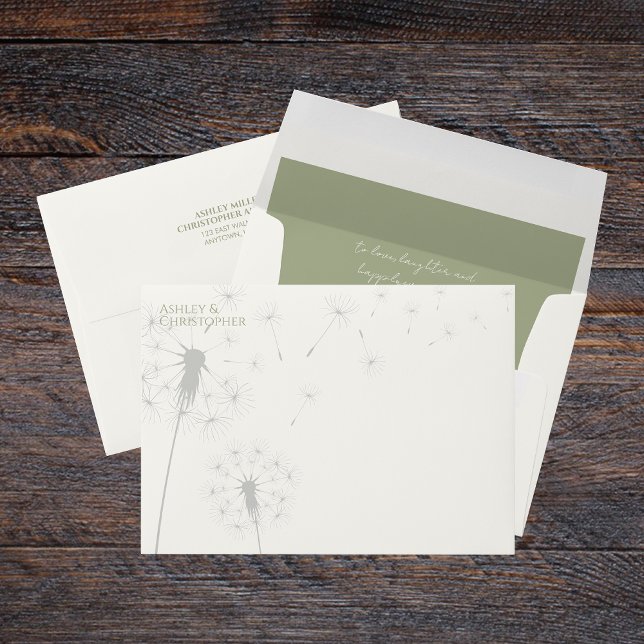 Elegant Modern Dandelion Sage Green Wedding Envelope (Creator Uploaded)