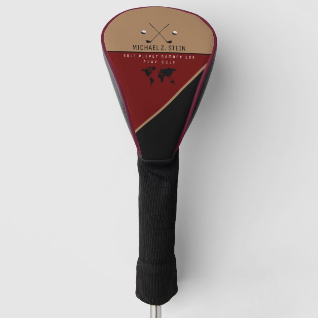 elegant modern dark red golf head cover (Front)