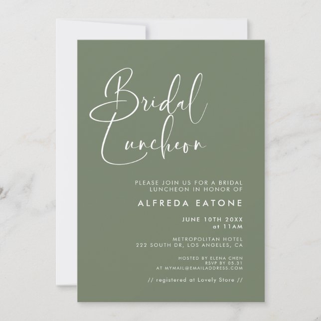 Elegant & modern Dark sage green Bridal luncheon Invitation (Front)