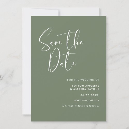 Elegant  modern Dark sage green Save The Date