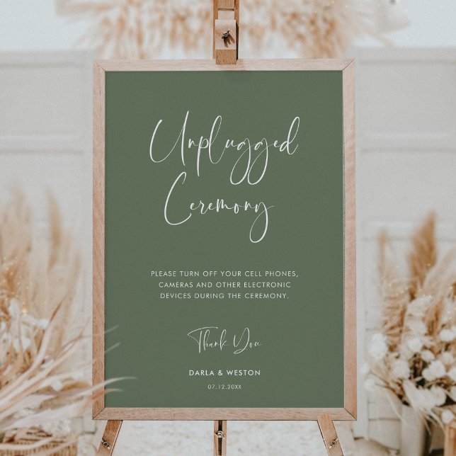 Elegant modern dark sage green Unplugged ceremony Poster (Creator Uploaded)