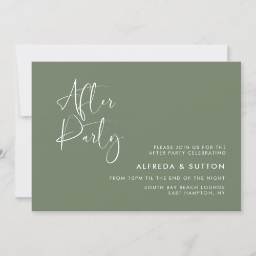 Elegant modern Dark sage green wedding after party Invitation