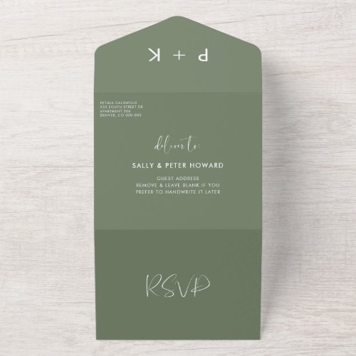 Elegant  modern Dark sage green wedding All In One Invitation