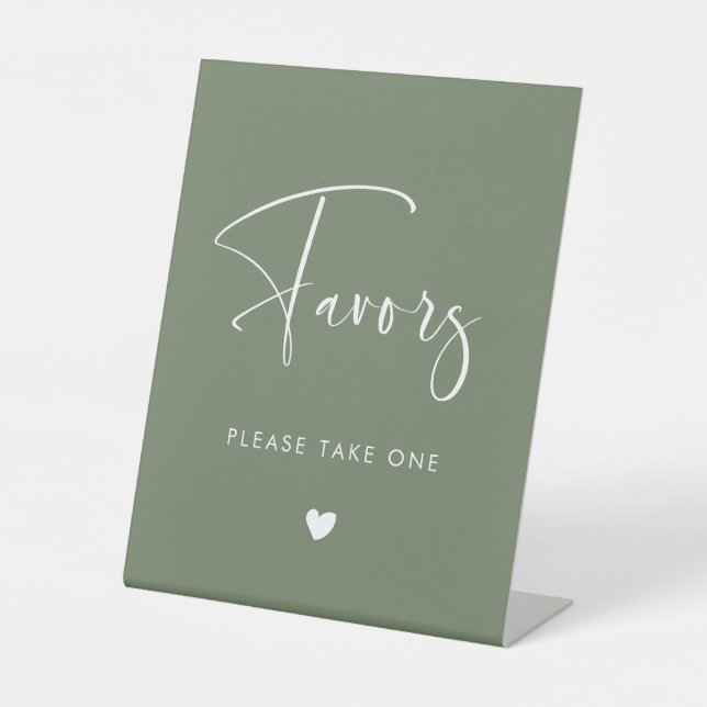 Elegant & Modern Dark Sage Green wedding Favors Pedestal Sign (Front)
