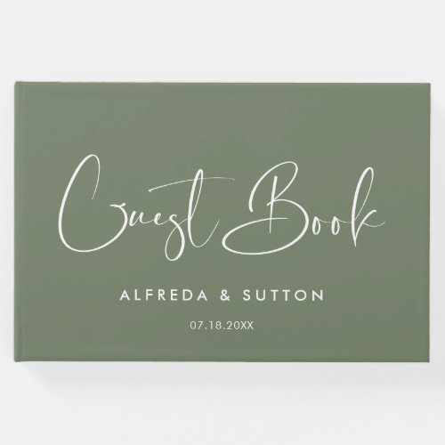 Elegant  modern Dark sage green wedding Guest Book