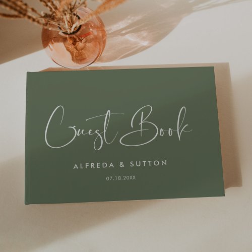 Elegant  modern Dark sage green wedding Guest Book