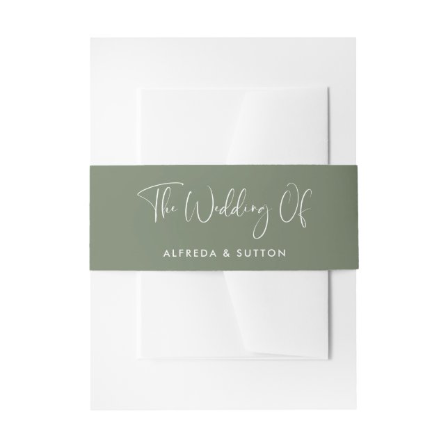 Elegant & modern Dark sage green wedding Invitation Belly Band (Front Example)