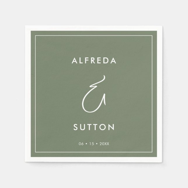 Elegant & Modern Dark Sage Green wedding Napkins (Front)