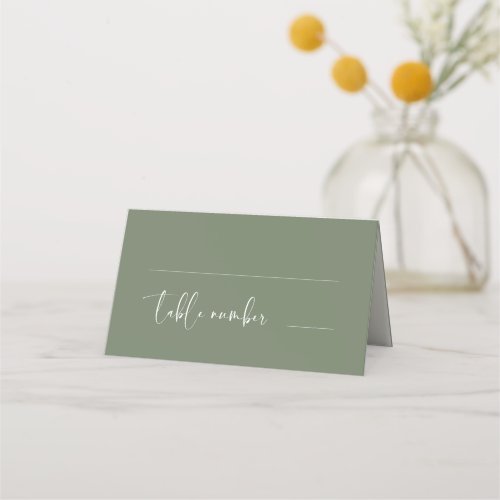 Elegant  modern Dark sage green wedding Place Card