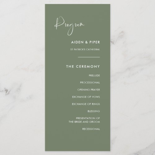 Elegant  modern dark sage green wedding program