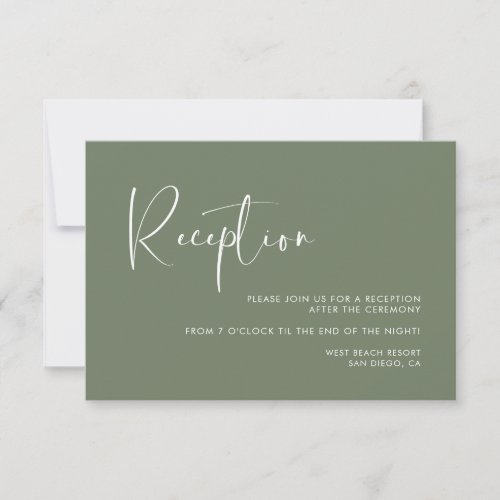 Elegant  modern Dark sage green wedding reception Invitation