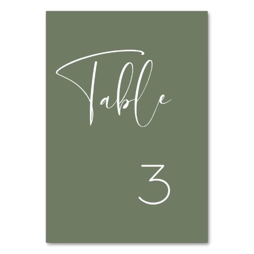 Elegant  modern Dark sage green wedding Table Number