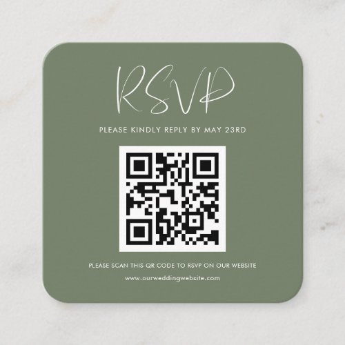 Elegant  modern Dark sage QR code RSVP response Enclosure Card